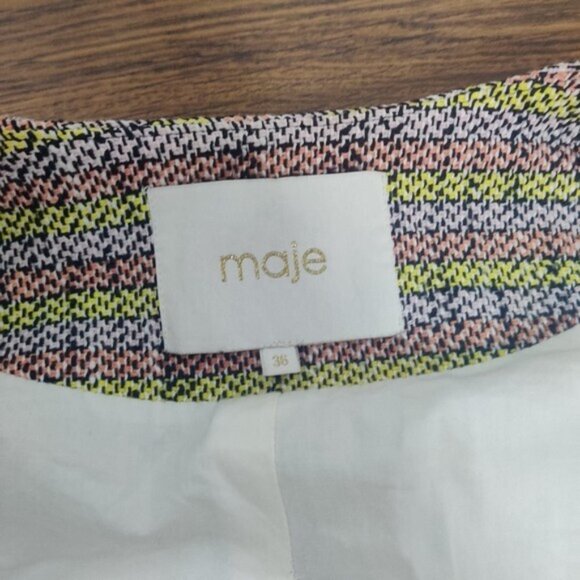 Maje Gray and Yellow Tweed Cropped Blazer, Size 36 β Modern Collarless Design - Picture 5 of 9